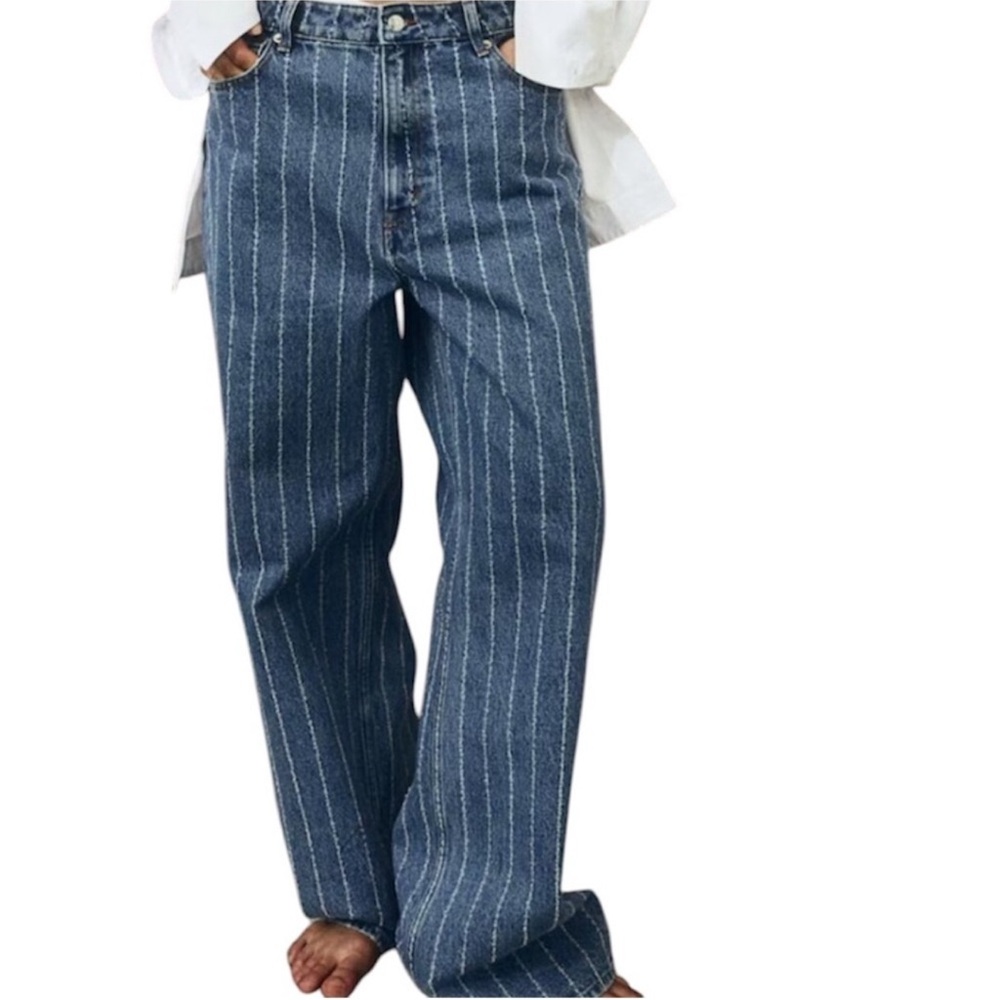 H&M Creased Denim Pants | Chic Tailored Jeans